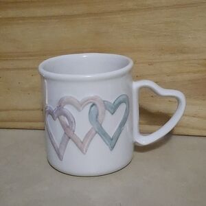 Vintage Mary Kay Cosmetics Heart Handle Mug White Pastel Hearts Promotional Cup